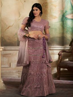 KVS FAB - Sequins Semi Stitched Pink Lehenga With Unstitched Choli And Dupatta