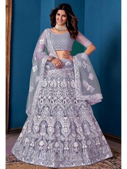 KVS FAB - Embroidered Semi Stitched Lavender Lehenga With Unstitched Choli And Dupatta