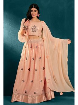 KVS FAB - Georgette Sequence Semi Stitched Peach Lehenga With Unstitched Choli And Dupatta