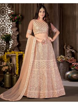 KVS FAB - Sequence A-Line Semi Stitched Peach Lehenga With Unstitched Choli And Dupatta