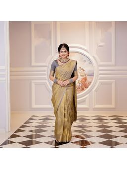 AMRUTKALA SAREES - Gold Designer Banarasi Silk Kajiwara Saree With Unstitched Blouse