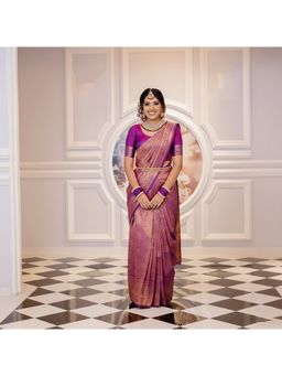 AMRUTKALA SAREES - Pink Designer Banarasi Silk Kajiwara Saree With Unstitched Blouse