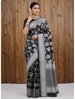 AMRUTKALA SAREES - Black Designer Banarasi Silk Kajiwara Saree With Unstitched Blouse