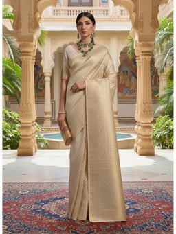 AMRUTKALA SAREES - Beige Designer Banarasi Silk Kajiwara Saree With Unstitched Blouse