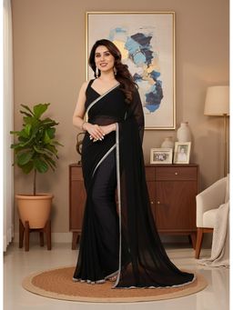 AMRUTKALA SAREES - Black Designer Georgette Lace Work Saree With Unstitched Blouse