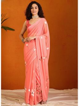 AMRUTKALA SAREES - Designer Linen Silk Printed Peach Saree With Unstitched Blouse
