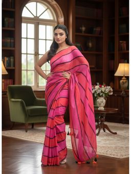 AMRUTKALA SAREES - Designer Linen Silk Printed Pink Saree With Unstitched Blouse
