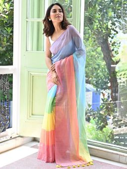 AMRUTKALA SAREES - Multicolour Designer Linen Silk Printed Saree With Unstitched Blouse