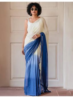 AMRUTKALA SAREES - Designer Linen Ombre Silk Printed White Saree With Unstitched Blouse