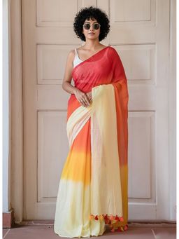 AMRUTKALA SAREES - Women Designer Linen Silk Ombre White Saree With Unstitched Blouse
