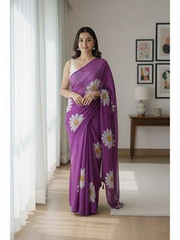 AMRUTKALA SAREES - Purple Designer Linen Silk Printed Saree With Unstitched Blouse