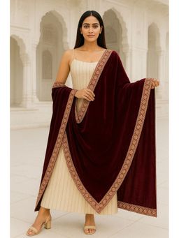 SHADES OF FAASHION - Velvet With Lace Border Maroon Dupatta