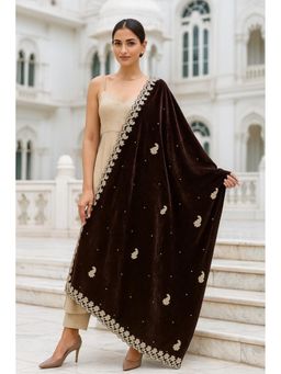 SHADES OF FAASHION - Shawl With Golden Gota Pati Brown Dupatta