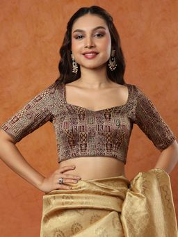 SALWAR STUDIO - Brocade Sweetheart Neck Stitched Maroon Blouse