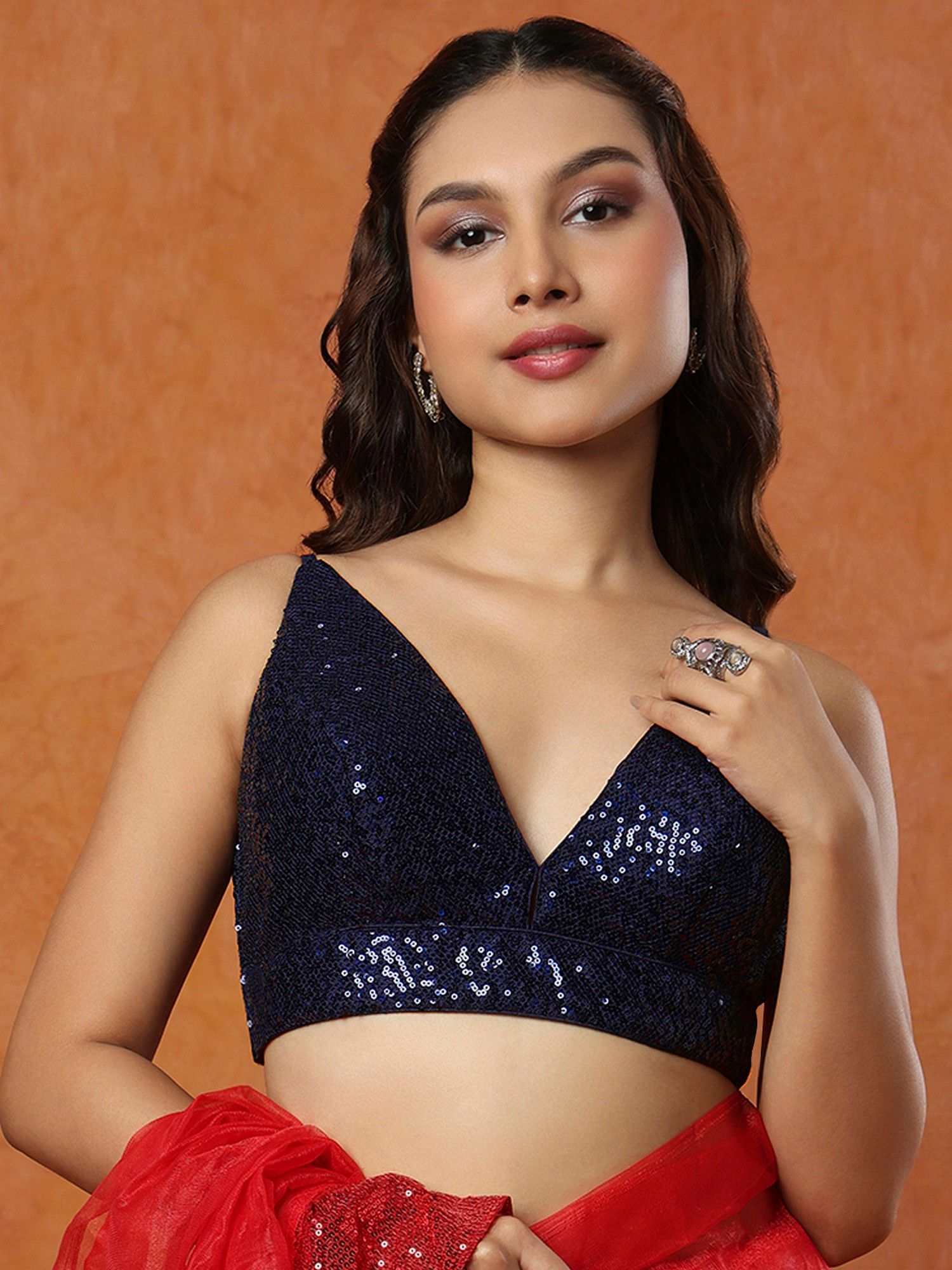 salwar studio Women Embellished Sleeveless Stitched Navy Blue Blouse-picture-44