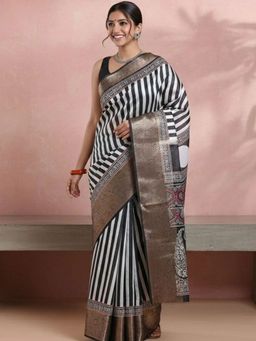 Niska - Striped Handloom Saree With Unstitched Blouse