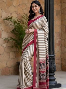 Niska - Striped Multicolor Saree With Unstitched Blouse