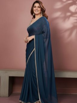 Niska - Teal Saree With Unstitched Blouse