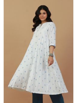 Tjori - Hand Block Printed Cotton White Kurta