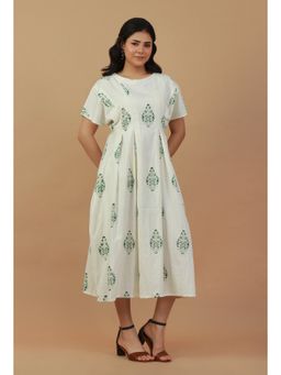 Tjori - The Meadow Muse Pleated Off White Midi Dress