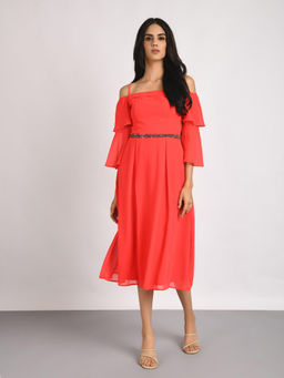 Attic Salt - A-line Midi Red Dress