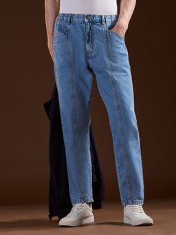 The Bear House - Mens Blue Relaxed Fit Solid Cotton Jeans