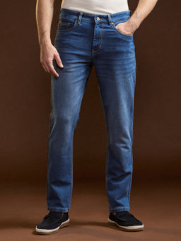 The Bear House - Mens Blue Slim Fit Cotton Solid Casual Jeans