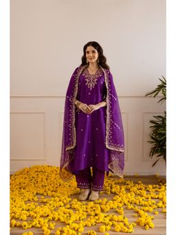 ASRUMO - Purple Chanderi Anarkali Kurta With Slip Pant And Dupatta