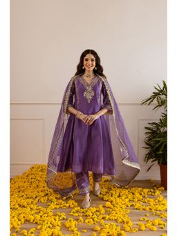 ASRUMO - Orchid Chanderi Embroidered Kurta with Slip Pant and Dupatta