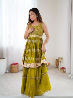 Odette - Green Georgette Embroidered Kurta With Sharara