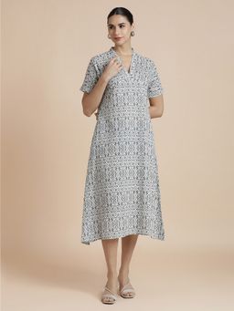 Black & Blah Blah - Floral Printed A-Line Pure Cotton Ethnic Multi-Color Dress