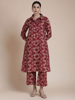 Black & Blah Blah - Floral Printed A-Line Pure Cotton Co-Ord Set