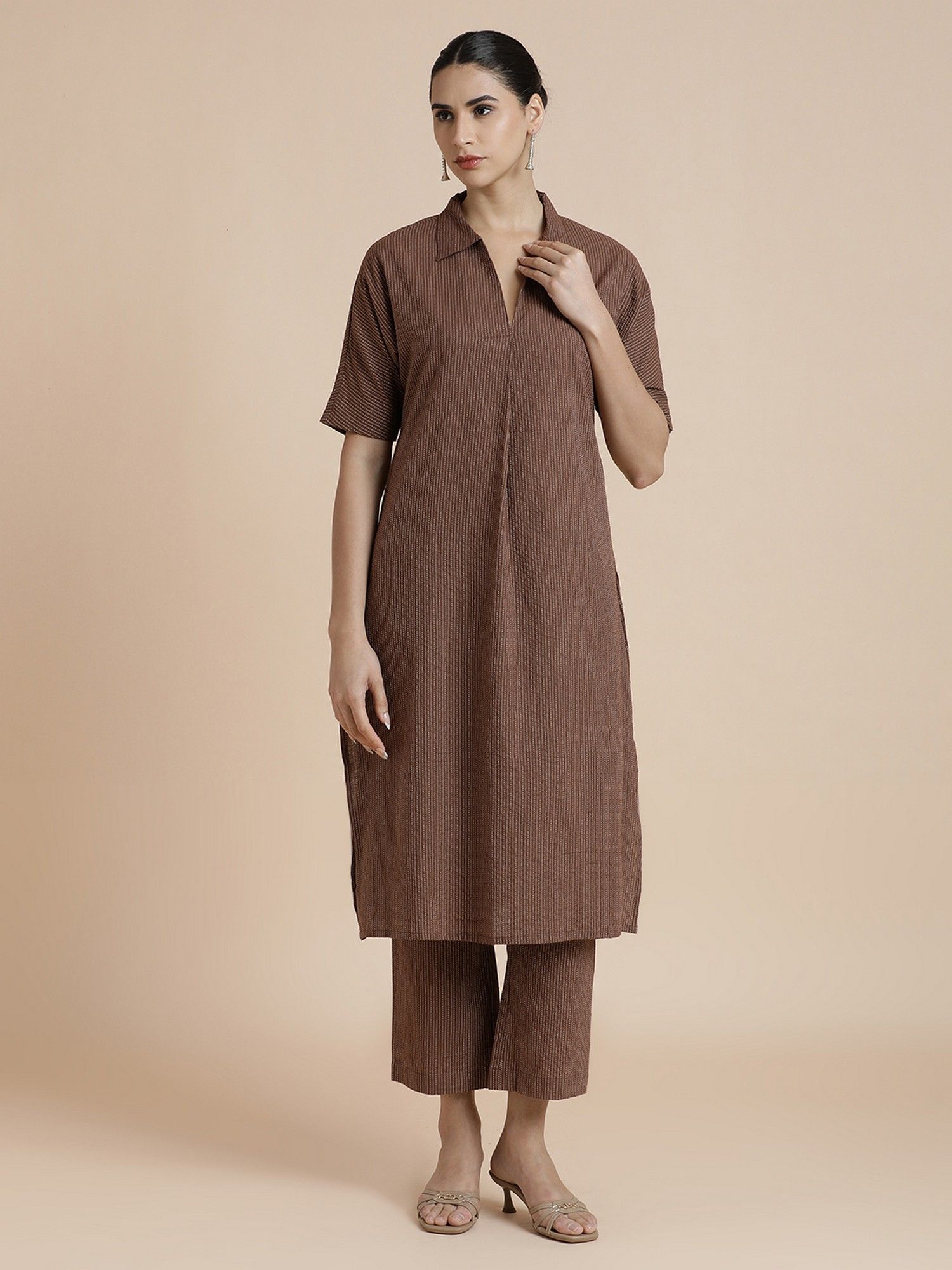 Striped Embroidered A-Line Pure Cotton Co-Ord Set-picture-37