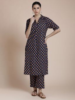 Black & Blah Blah - Floral Printed A-Line Pure Cotton Co-Ord Set