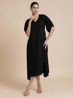 Black & Blah Blah - Solid A-Line Ethnic Black Dress