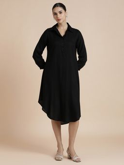 Black & Blah Blah - Solid A-Line Midi Ethnic Black Dress