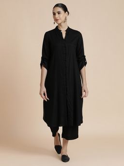 Black & Blah Blah - Black Solid A-Line Co-Ord Set