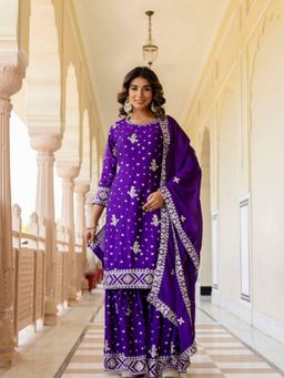 Odette - Purple Embellished And Sequined Kurta With Sharara And Dupatta