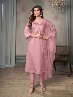 INDDUS - Women Thread Embroidered Kurta And Pant With Dupatta