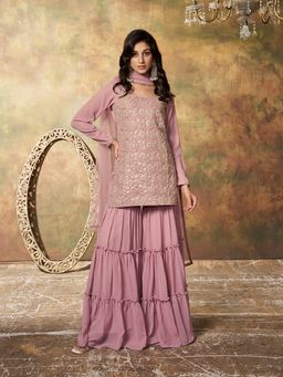 INDDUS - Women Pink Zari Kurta And Sharara With Dupatta