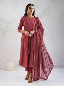 INDDUS - Women Gotta Mauve A-Line Anarkali Kurta And Pant With Dupatta