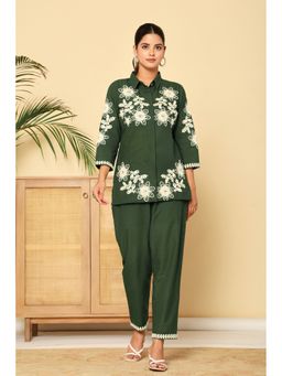 Zolo Label - Green Floral Embroidered Cotton Co-Ord Set