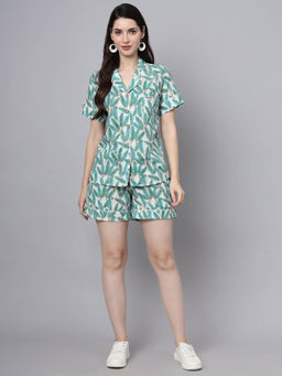 Divena - Hand Block Printed Green Cotton Night Co ord (Set of 2)