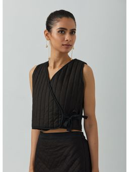The Indian Cause - Black Cotton Panoply Overlapped Crop Top