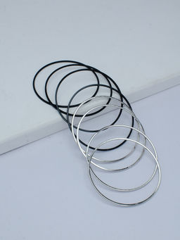 Rhea - Set Of 8 Black Silver Bangles