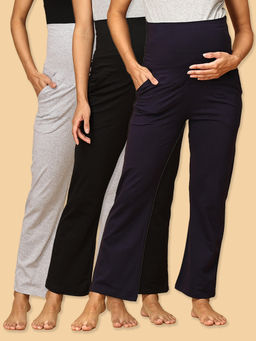 The Mom Store - Black Navy and Grey Comfy Maternity Track Pants (Pack of 3)