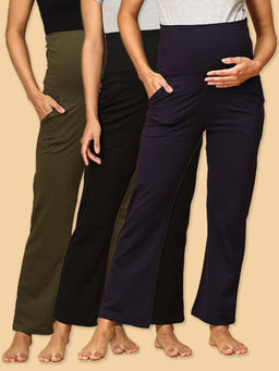 The Mom Store - Olive Navy and Black Comfy Maternity Track Pant (Pack of 3)