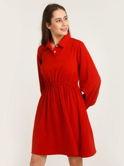 Zink London - Womens Red Solid Mini Dress