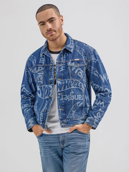 Wrangler - Men's Laser Logo Denim Jacket In Medium Blue Laser
