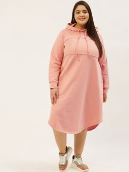 theRebelinme - Plus Size Women Pink Solid Color Knitted Jumper Winter Dress